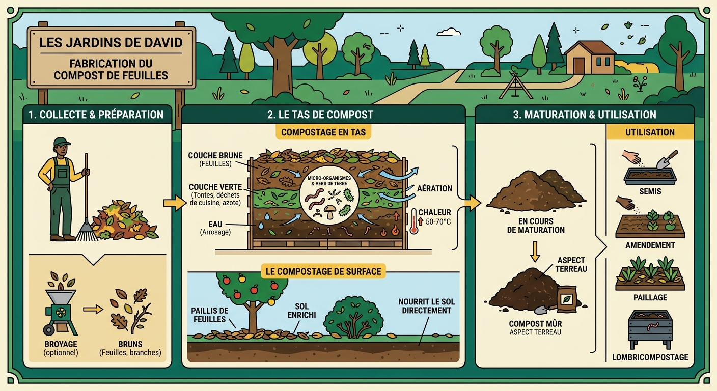 Fabrication et utilisation du terreau de feuilles au jardin