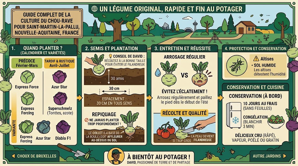 Culture des choux-raves violets et verts au potager