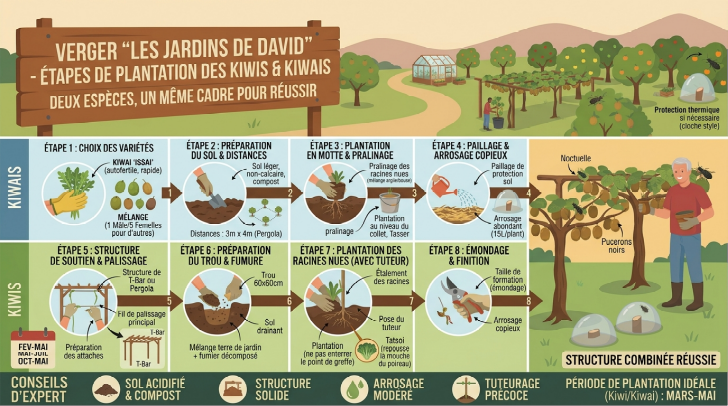 La plantation des kiwis et des kiwais se fait dans un trou dont on a enrichi la terre extraite