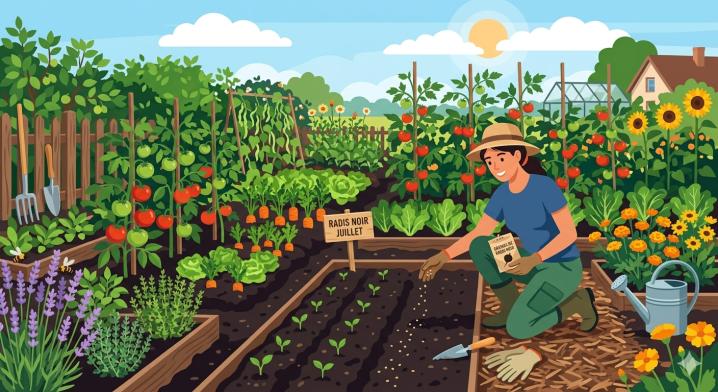 Racines fraîches de radis noir récoltées au potager