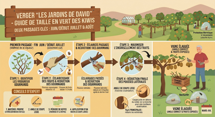 schéma de présentation de la taille en vert des kiwis
